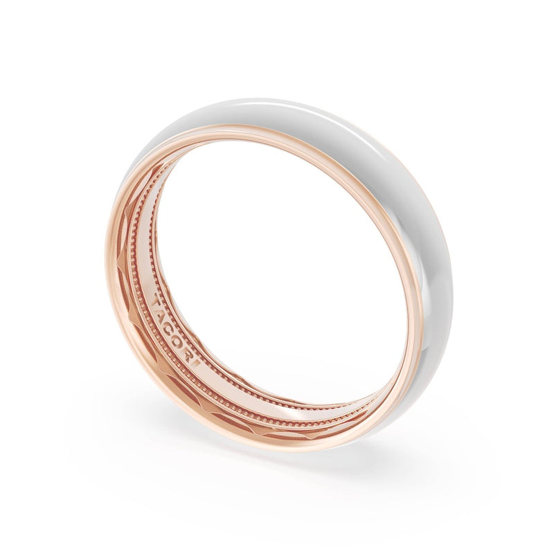 Rounded High Polish Finish Wedding Band in 14kt Rose Gold & 14kt White Gold