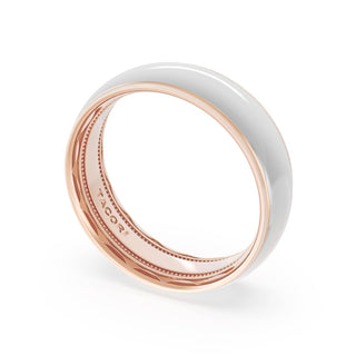 Rounded High Polish Finish Wedding Band in 14kt Rose Gold & Platinum