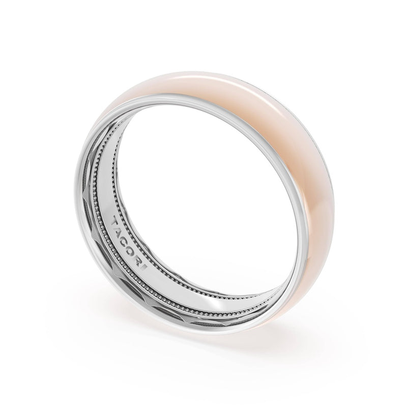 Rounded High Polish Finish Wedding Band in 14kt White Gold & 14kt Rose Gold