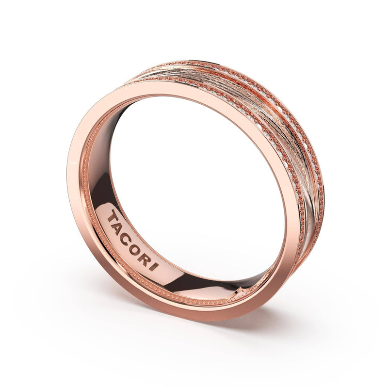 Sculpted Texture-Pavé Band for Her in 14kt Rose Gold