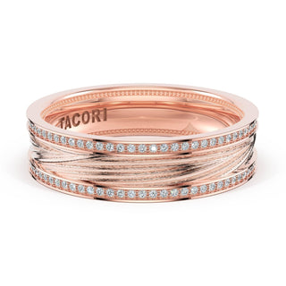 Sculpted Texture-Pavé Band for Her in 14kt Rose Gold
