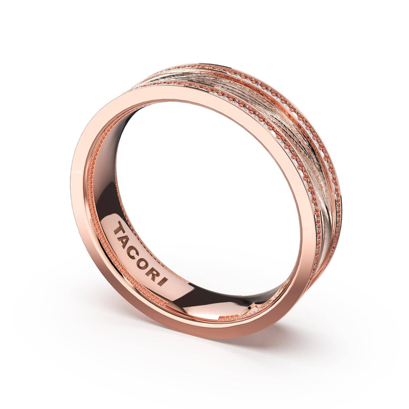 Sculpted Texture-Pavé Band for Her in 14kt Rose Gold