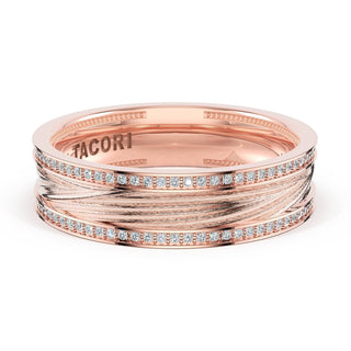 Sculpted Texture-Pavé Band for Her in 14kt Rose Gold