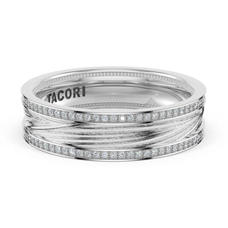 Sculpted Texture-Pavé Band for Her in 14kt White Gold