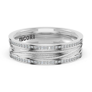 Sculpted Texture-Pavé Band for Her in 14kt White Gold
