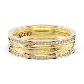 Sculpted Texture-Pavé Band for Her in 14kt Yellow Gold