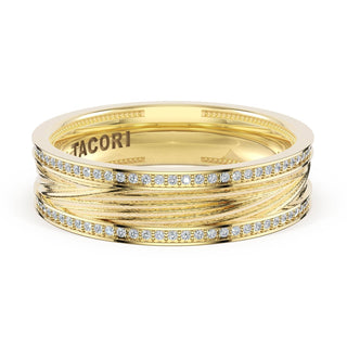Sculpted Texture-Pavé Band for Her in 14kt Yellow Gold