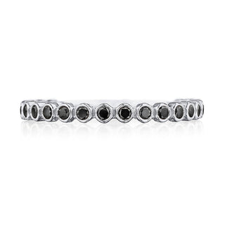 Round Bezel Droplet Wedding Band with Black Diamond in 14kt White Gold