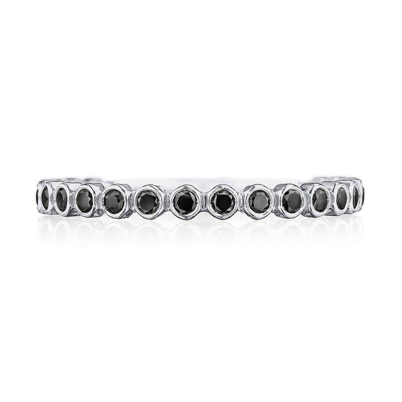 Round Bezel Droplet Wedding Band with Black Diamond in 14kt White Gold