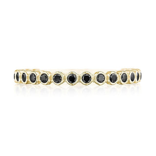 Round Bezel Droplet Wedding Band with Black Diamond in 14kt Yellow Gold
