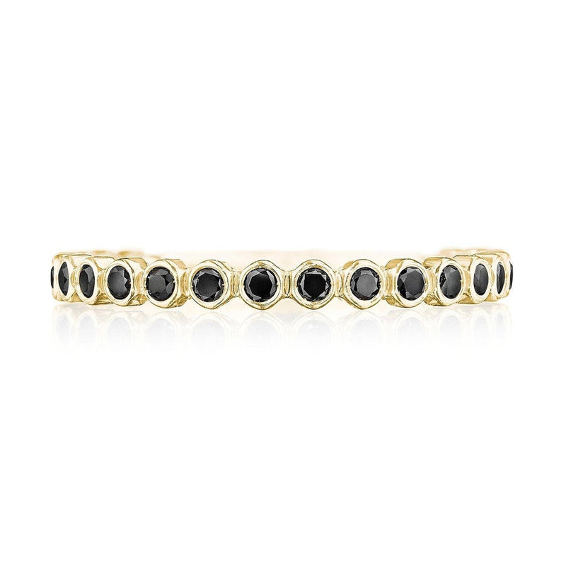 Round Bezel Droplet Wedding Band with Black Diamond in 14kt Yellow Gold