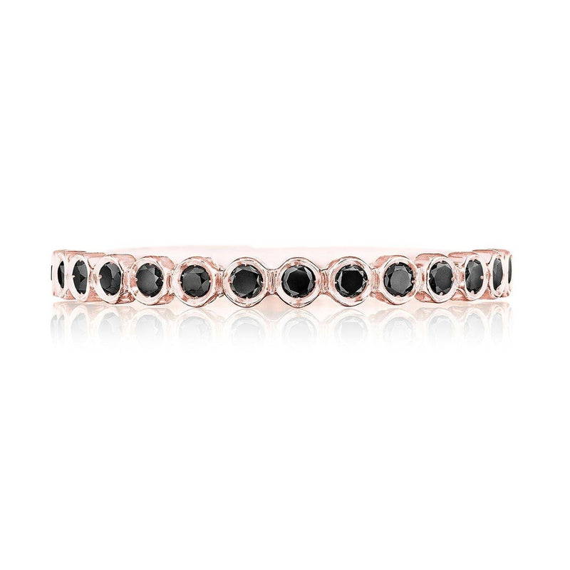 Round Bezel Droplet Wedding Band with Black Diamond in 14kt Rose Gold