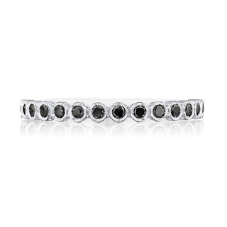 Round Bezel Droplet Wedding Band with Black Diamond in 14kt White Gold