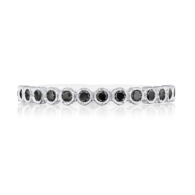 Round Bezel Droplet Wedding Band with Black Diamond in 14kt White Gold