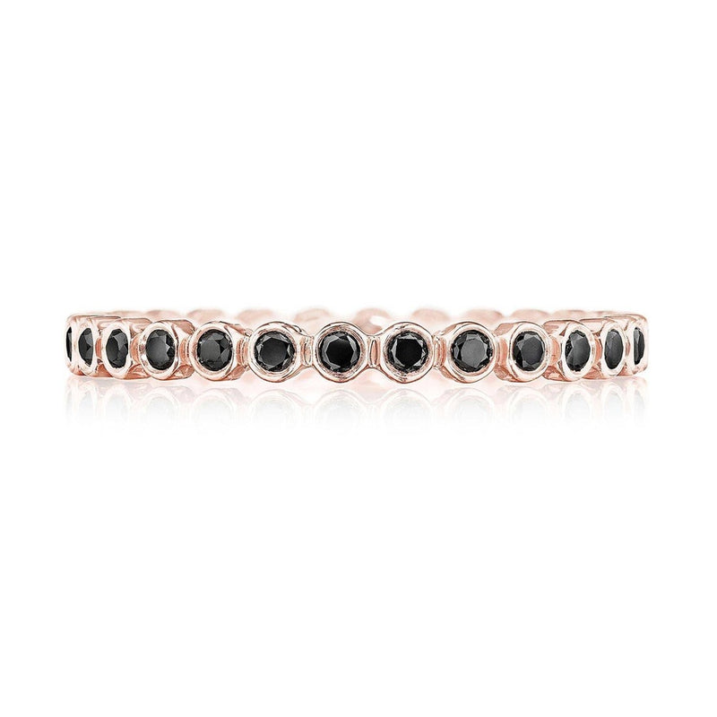 Round Bezel Droplet Wedding Band with Black Diamond in 14kt Rose Gold
