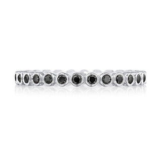 Round Bezel Droplet Wedding Band with Black Diamond in 14kt White Gold