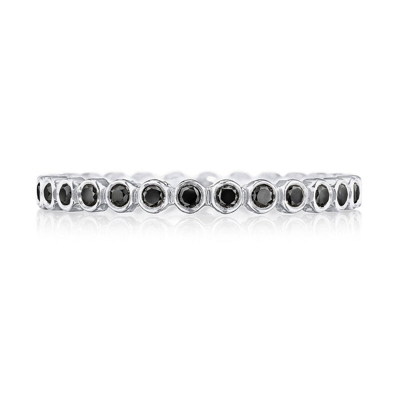 Round Bezel Droplet Wedding Band with Black Diamond in 14kt White Gold