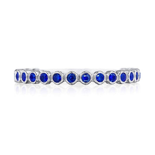 Round Bezel Droplet Wedding Band with Sapphire in 14kt White Gold