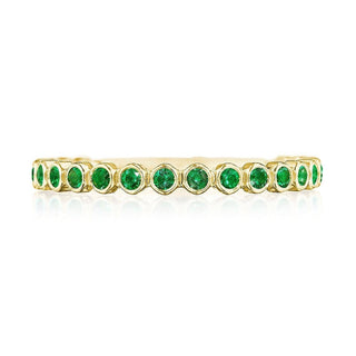 Round Bezel Droplet Wedding Band with Emerald in 14kt Yellow Gold
