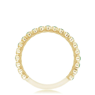 Round Bezel Droplet Wedding Band with Emerald in 14kt Yellow Gold