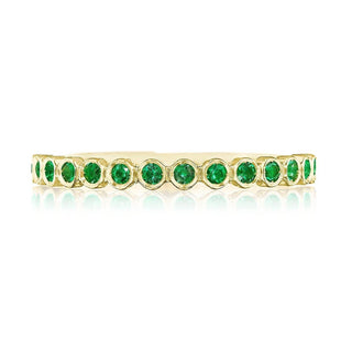 Round Bezel Droplet Wedding Band with Emerald in 14kt Yellow Gold