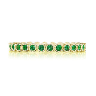 Round Bezel Droplet Wedding Band with Emerald in 14kt Yellow Gold