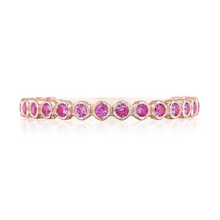 Round Bezel Droplet Wedding Band with Pink Sapphire in 14kt Rose Gold