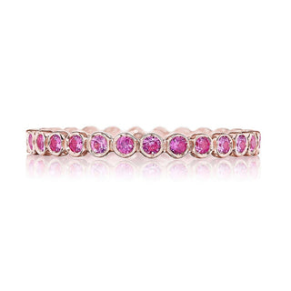 Round Bezel Droplet Wedding Band with Pink Sapphire in 14kt Rose Gold