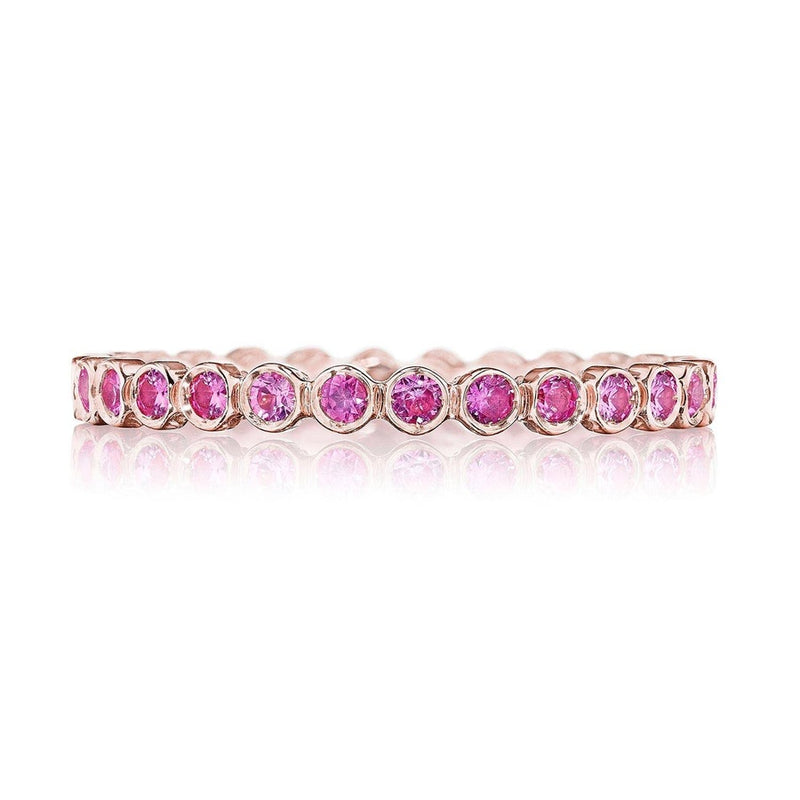 Round Bezel Droplet Wedding Band with Pink Sapphire in 14kt Rose Gold