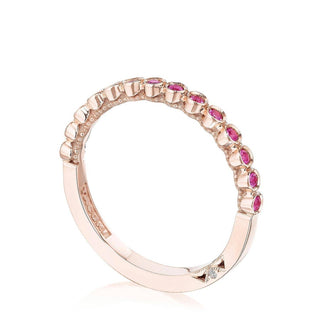 Round Bezel Droplet Wedding Band with Pink Sapphire in 14kt Rose Gold