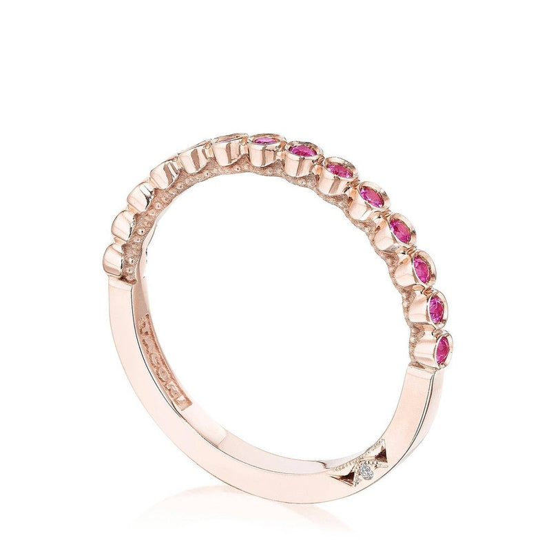 Round Bezel Droplet Wedding Band with Pink Sapphire in 14kt Rose Gold