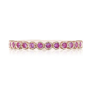 Round Bezel Droplet Wedding Band with Pink Sapphire in 14kt Rose Gold