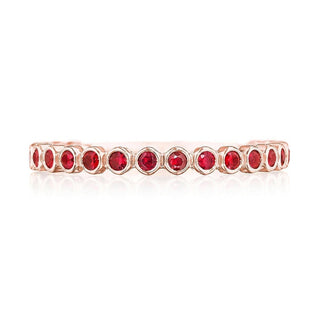 Round Bezel Droplet Wedding Band with Ruby in 14kt Rose Gold
