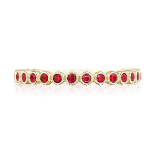 Round Bezel Droplet Wedding Band with Ruby in 14kt Yellow Gold