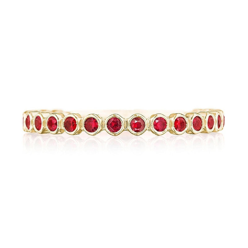 Round Bezel Droplet Wedding Band with Ruby in 14kt Yellow Gold