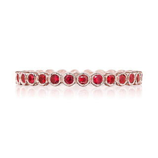 Round Bezel Droplet Wedding Band with Ruby in 14kt Rose Gold