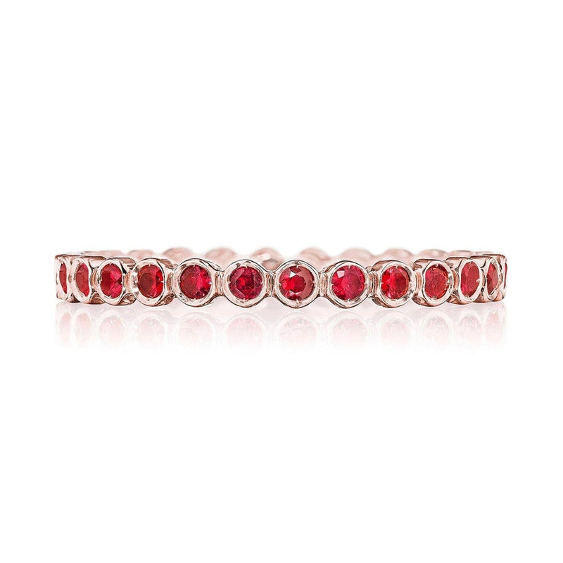 Round Bezel Droplet Wedding Band with Ruby in 14kt Rose Gold
