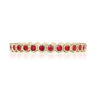 Round Bezel Droplet Wedding Band with Ruby in 14kt Yellow Gold