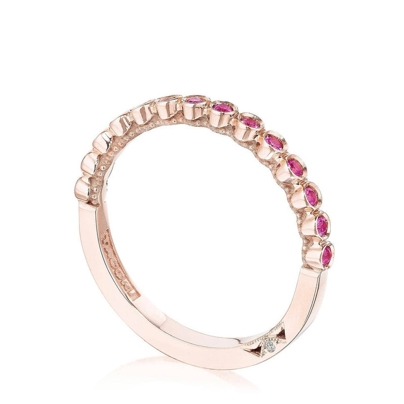 Round Bezel Droplet Wedding Band with Ruby in 14kt Rose Gold
