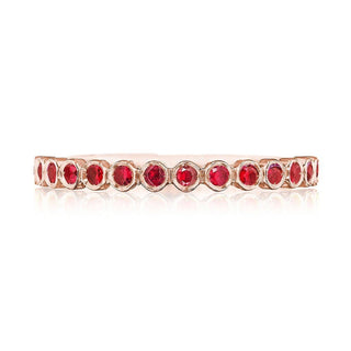 Round Bezel Droplet Wedding Band with Ruby in 14kt Rose Gold