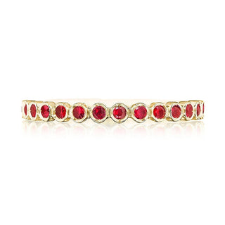 Round Bezel Droplet Wedding Band with Ruby in 14kt Yellow Gold