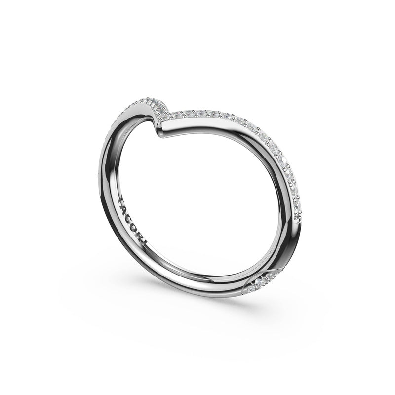 Sculpted Chevron Pavé-Traced Band in 14kt White Gold