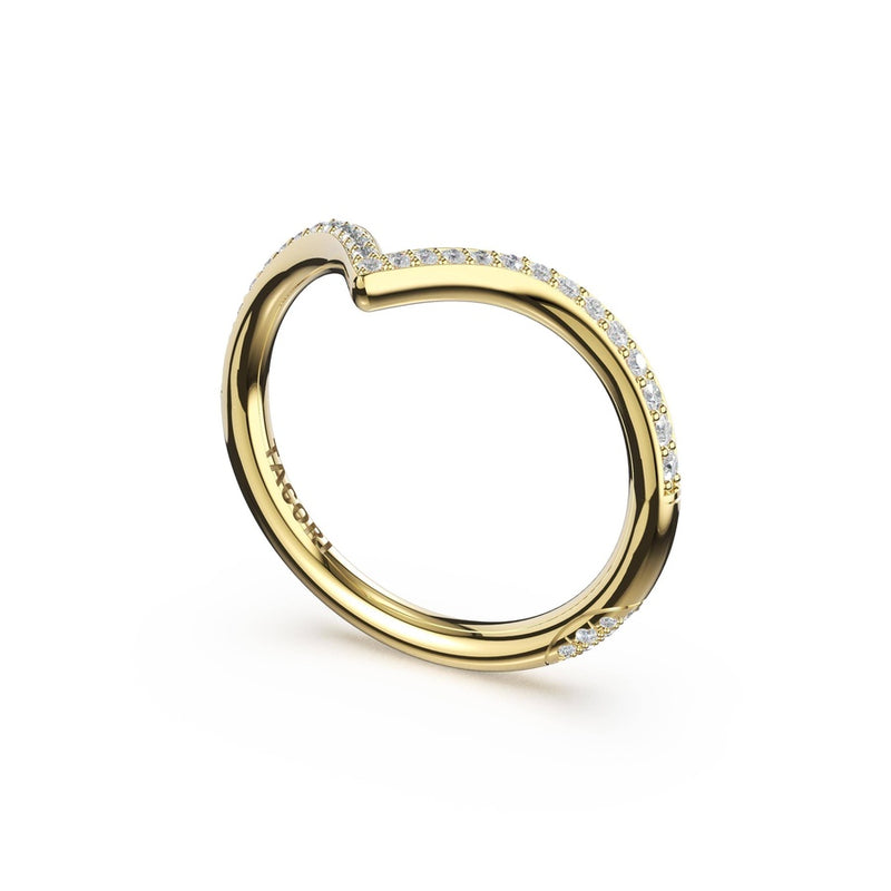 Sculpted Chevron Pavé-Traced Band in 14kt Yellow Gold