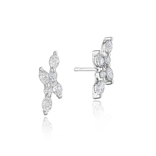 Marquise and Round Diamond Stud Earrings in 14kt White Gold