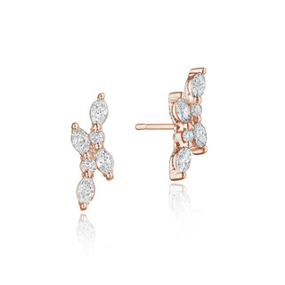 Marquise and Round Diamond Stud Earrings in 14kt Rose Gold