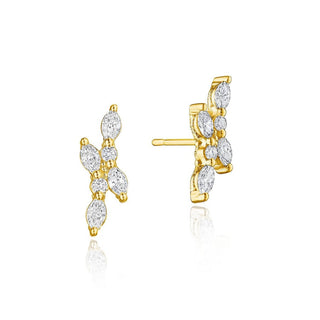 Marquise and Round Diamond Stud Earrings in 14kt Yellow Gold