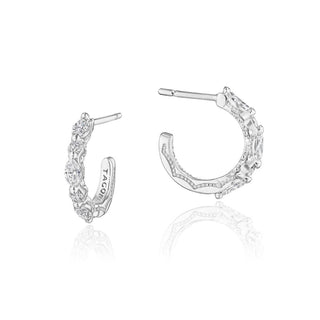 Marquise and Round Diamond Hoop Earrings in 14kt White Gold