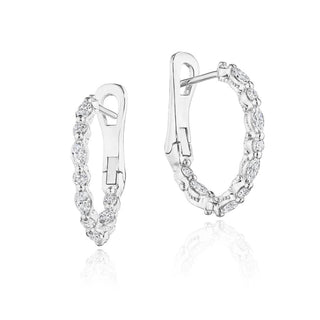 Marquise and Round Small Diamond Hoop Earrings in 14kt White Gold