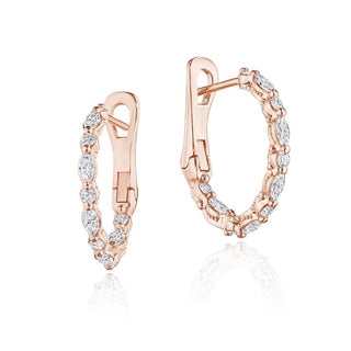 Marquise and Round Small Diamond Hoop Earrings in 14kt Rose Gold