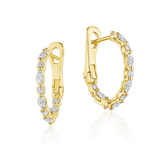 Marquise and Round Small Diamond Hoop Earrings in 14kt Yellow Gold